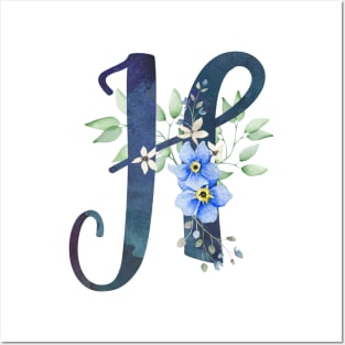 Floral Monogram H Wild Blue Flowers Posters and Art